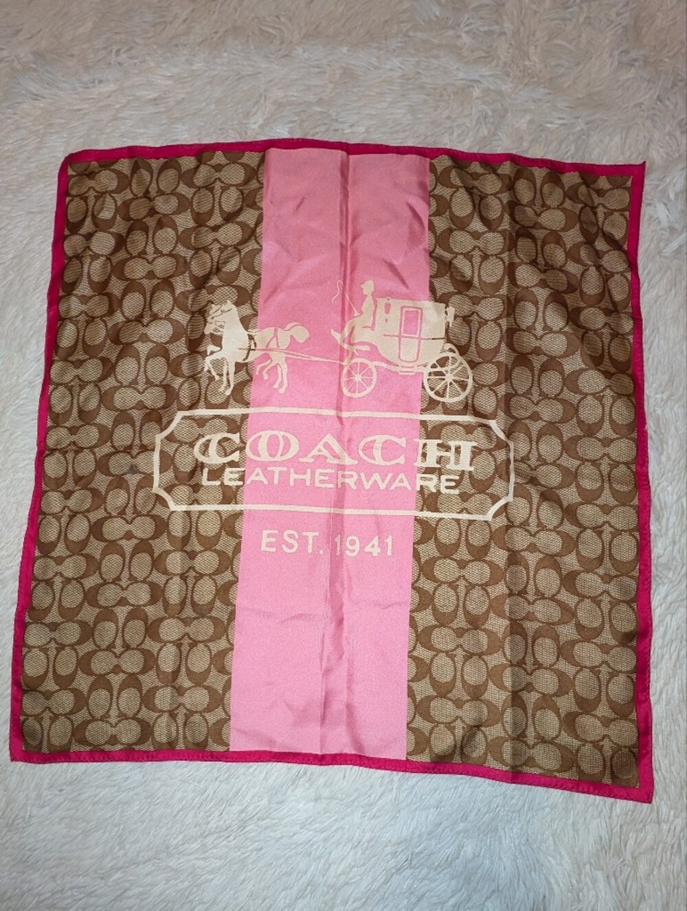 Coach Silk Scarf Heritage Stripe Pink Brown GUC